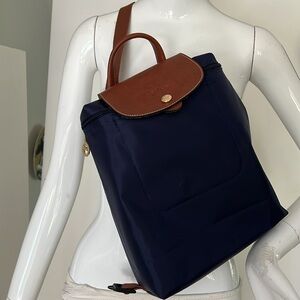 Longchamp Le Pliage Blue Nylon Crossbody Single Strap Backpack w Bag Organizer